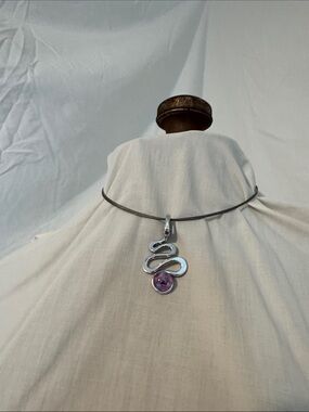 Sterling Silver Snake Pendant Necklace with Purple Gem